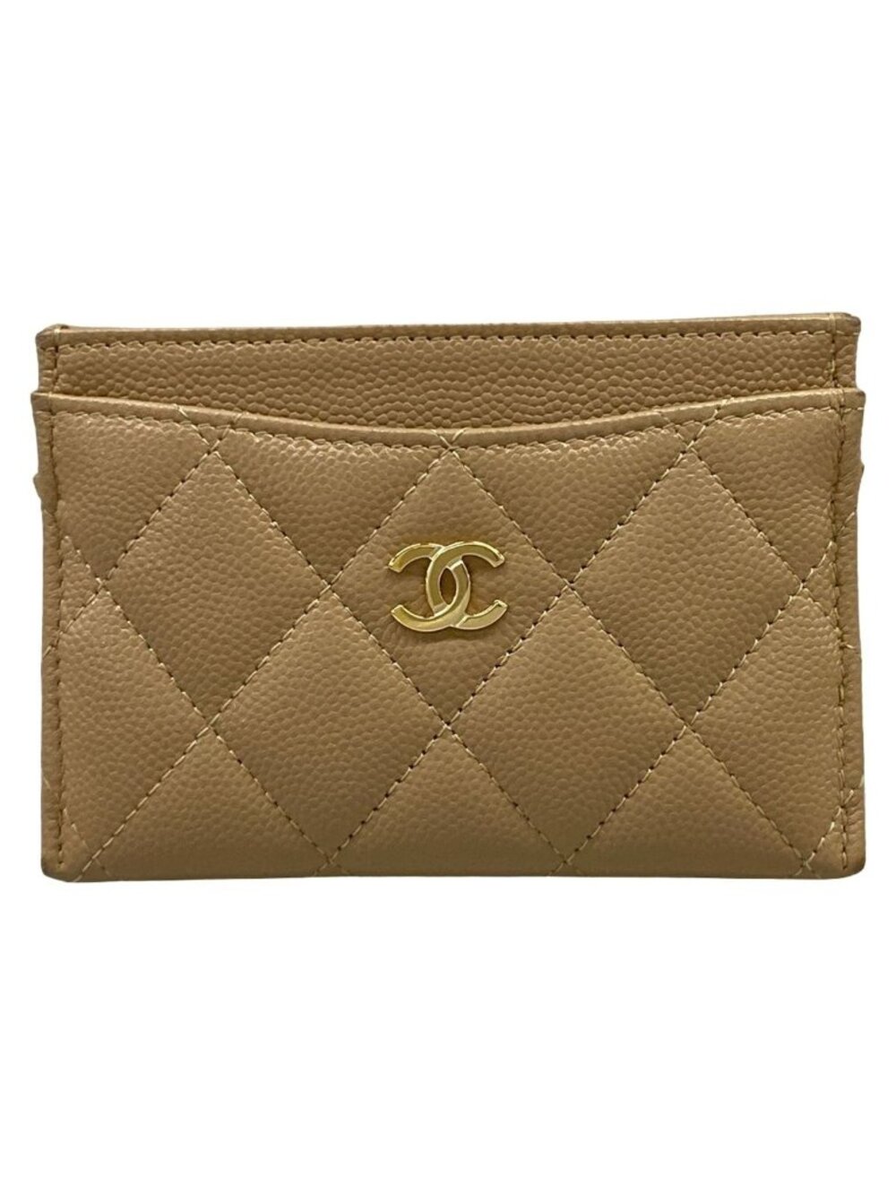 Chanel Card Case Quilted Beige Gold